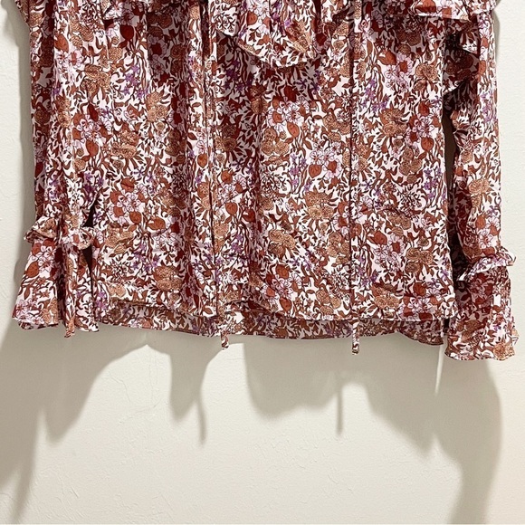 J CREW Women’s Multicolor Floral Crinkle Chiffon Ruffle Top Long Sleeve Size S - Picture 6 of 10